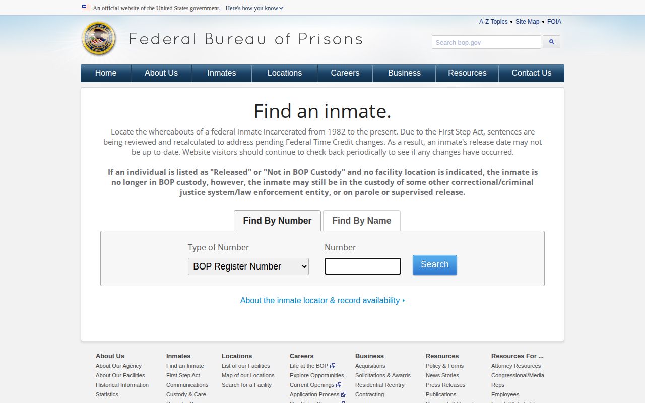 Colquitt County federal custody context in the Bureau of Prisons inmate locator