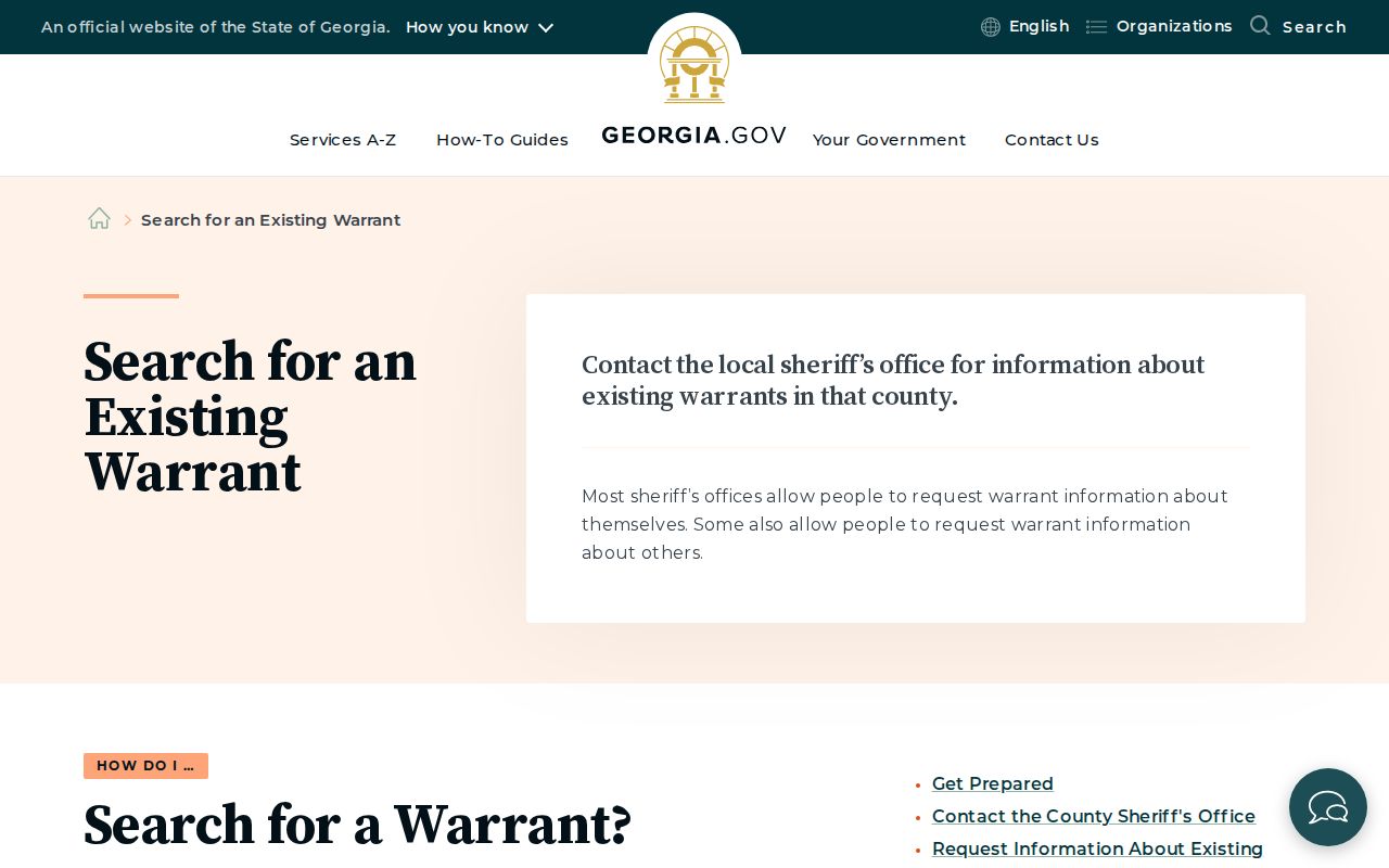 Official Georgia warrant-search instructions for checking a Colquitt County warrant